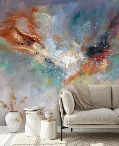 mural de papel pintado abstracto colorido y personalizable llamado Celestial de Anne Farrall Doyle para cocinas, dormitorios y salas de estar