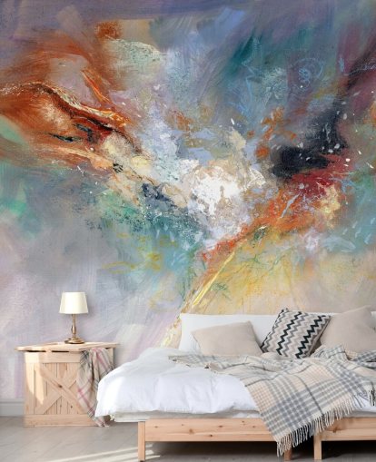 mural de papel pintado abstracto colorido y personalizable llamado Celestial de Anne Farrall Doyle para cocinas, dormitorios y salas de estar