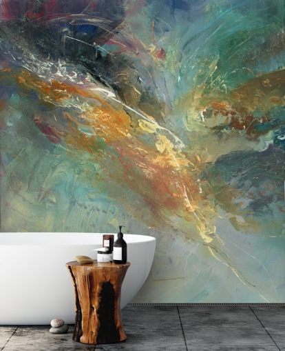 papier peint mural abstrait personnalisable vert et doré appelé Intangable par Anne Farrall Doyle 