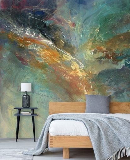 papier peint mural abstrait personnalisable vert et doré appelé Intangable par Anne Farrall Doyle 