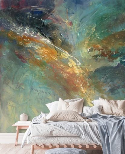 papier peint mural abstrait personnalisable vert et doré appelé Intangable par Anne Farrall Doyle 