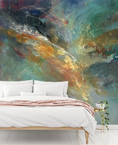 green and gold customisable abstract wallpaper mural called Intangable by Anne Farrall Doyle 