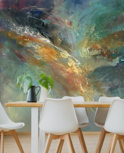 papier peint mural abstrait personnalisable vert et doré appelé Intangable par Anne Farrall Doyle 