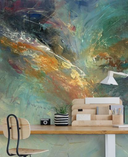 green and gold customisable abstract wallpaper mural called Intangable by Anne Farrall Doyle 