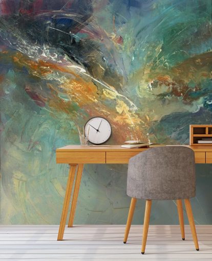 green and gold customizable abstract wallpaper mural called Intangable by Anne Farrall Doyle 