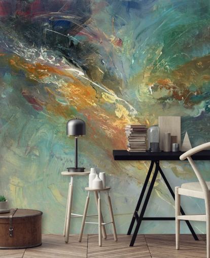 green and gold customisable abstract wallpaper mural called Intangable by Anne Farrall Doyle 