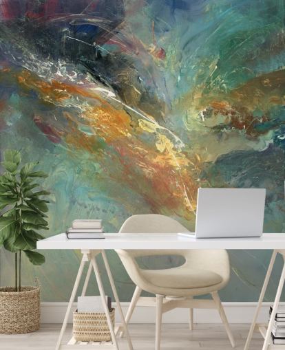 mural de papel pintado abstracto personalizable verde y dorado llamado Intangable de Anne Farrall Doyle 