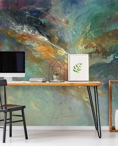 mural de papel pintado abstracto personalizable verde y dorado llamado Intangable de Anne Farrall Doyle 