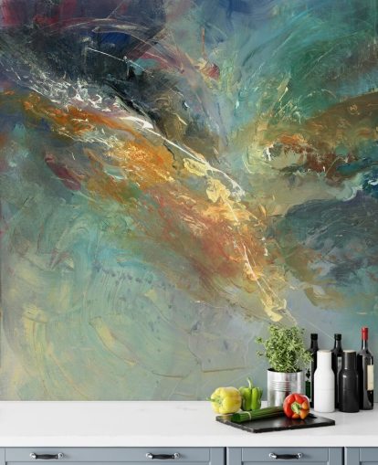 mural de papel de parede abstrato personalizável verde e dourado chamado Intangable de Anne Farrall Doyle mural de papel de parede abstrato personalizável verde e dourado chamado Intangable de Anne Farrall Doyle