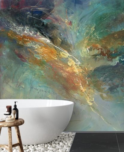 carta da parati murale astratta personalizzabile verde e oro chiamata Intangable di Anne Farrall Doyle 