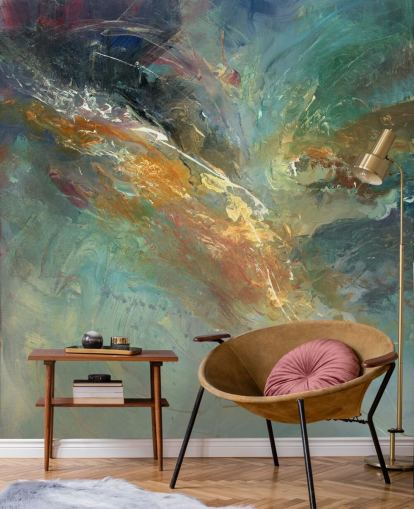 green and gold customisable abstract wallpaper mural called Intangable by Anne Farrall Doyle 