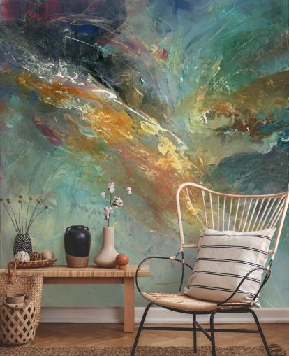 green and gold customisable abstract wallpaper mural called Intangable by Anne Farrall Doyle 