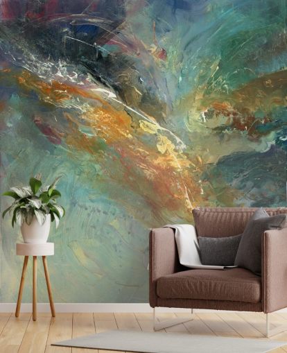 green and gold customisable abstract wallpaper mural called Intangable by Anne Farrall Doyle 