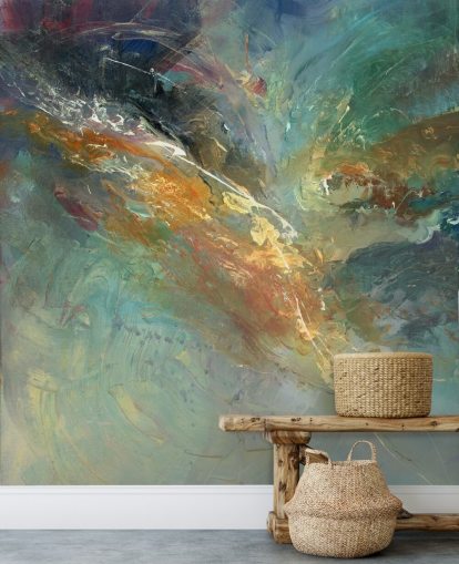 green and gold customisable abstract wallpaper mural called Intangable by Anne Farrall Doyle 