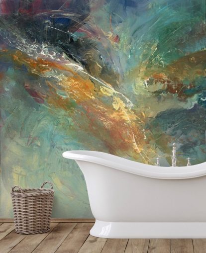 green and gold customisable abstract wallpaper mural called Intangable by Anne Farrall Doyle 