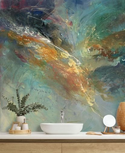 papier peint mural abstrait personnalisable vert et doré appelé Intangable par Anne Farrall Doyle 