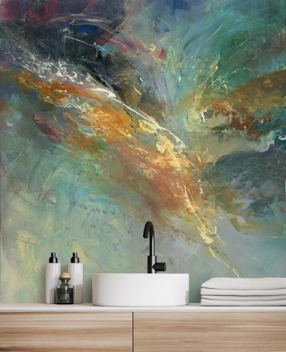 green and gold customizable abstract wallpaper mural called Intangable by Anne Farrall Doyle 