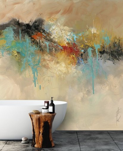 mural de papel de parede abstrato personalizável vermelho chamado Red Earth de Anne Farrall Doyle para quartos