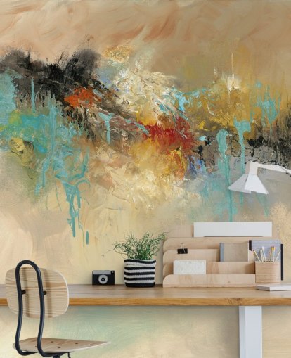 rødt tilpasselig abstrakt tapetmaleri kaldet Red Earth af Anne Farrall Doyle til soveværelser rødt tilpasselig abstrakt tapetmaleri kaldet Red Earth af Anne Farrall Doyle til soveværelser