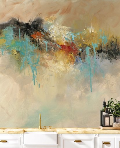 carta da parati astratta murale rossa personalizzabile chiamata Red Earth di Anne Farrall Doyle per camere da letto