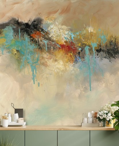 mural de papel de parede abstrato personalizável vermelho chamado Red Earth de Anne Farrall Doyle para quartos