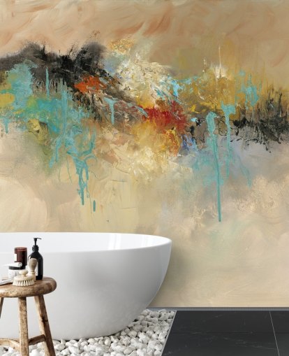 mural de papel de parede abstrato personalizável vermelho chamado Red Earth de Anne Farrall Doyle para quartos
