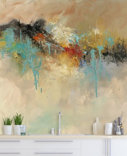 mural de papel de parede abstrato personalizável vermelho chamado Red Earth de Anne Farrall Doyle para quartos