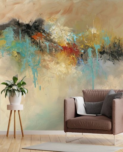 rode aanpasbare abstracte behangmuurschildering genaamd Red Earth van Anne Farrall Doyle voor slaapkamers