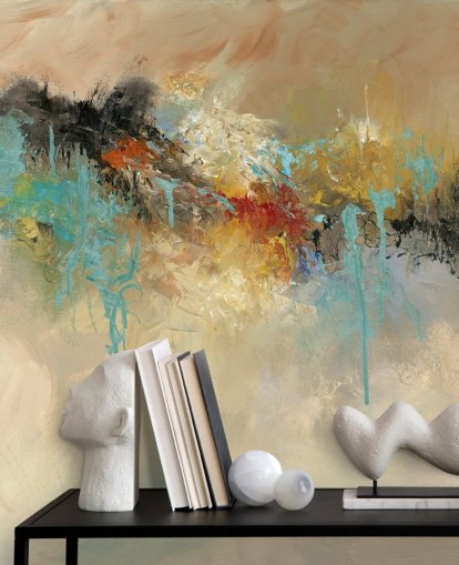 mural de papel de parede abstrato personalizável vermelho chamado Red Earth de Anne Farrall Doyle para quartos