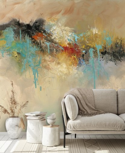 rode aanpasbare abstracte behangmuurschildering genaamd Red Earth van Anne Farrall Doyle voor slaapkamers