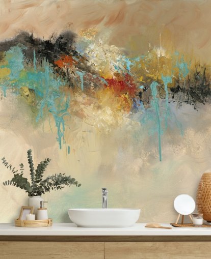 rode aanpasbare abstracte behangmuurschildering genaamd Red Earth van Anne Farrall Doyle voor slaapkamers