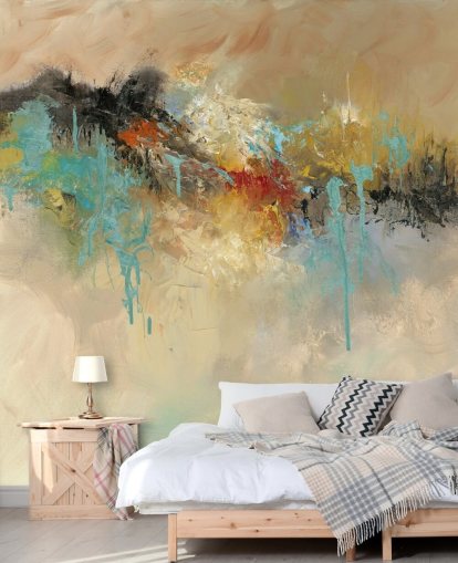 rode aanpasbare abstracte behangmuurschildering genaamd Red Earth van Anne Farrall Doyle voor slaapkamers