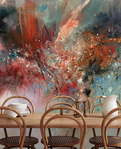 kleurrijke aanpasbare abstracte muurschildering genaamd Spirit of Autumn van Anne Farrall Doyle voor slaapkamers en woonkamers