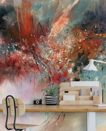 fresque murale abstraite colorée personnalisable appelée Spirit of Autumn par Anne Farrall Doyle pour les chambres et les salons