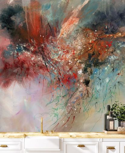 kleurrijke aanpasbare abstracte muurschildering genaamd Spirit of Autumn van Anne Farrall Doyle voor slaapkamers en woonkamers