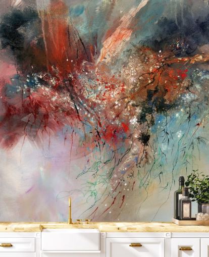 färgglad anpassningsbar abstrakt väggmålning kallad Spirit of Autumn av Anne Farrall Doyle för sovrum och vardagsrum