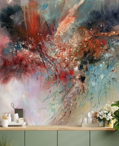 kleurrijke aanpasbare abstracte muurschildering genaamd Spirit of Autumn van Anne Farrall Doyle voor slaapkamers en woonkamers kleurrijke aanpasbare abstracte muurschildering genaamd Spirit of Autumn van Anne Farrall Doyle voor slaapkamers en woonkamers