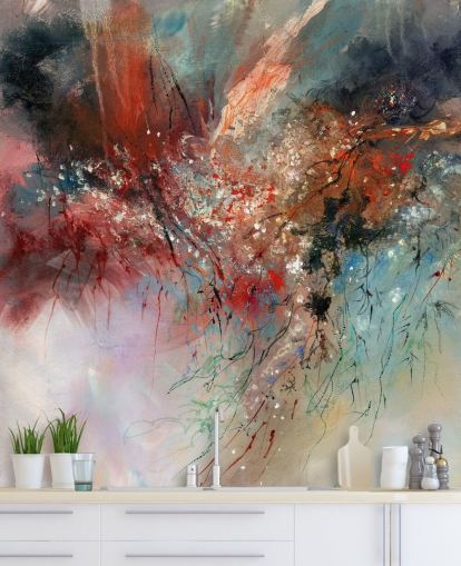 färgglad anpassningsbar abstrakt väggmålning kallad Spirit of Autumn av Anne Farrall Doyle för sovrum och vardagsrum