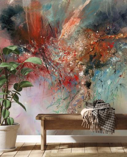 kleurrijke aanpasbare abstracte muurschildering genaamd Spirit of Autumn van Anne Farrall Doyle voor slaapkamers en woonkamers kleurrijke aanpasbare abstracte muurschildering genaamd Spirit of Autumn van Anne Farrall Doyle voor slaapkamers en woonkamers