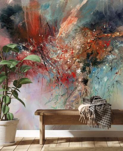 färgglad anpassningsbar abstrakt väggmålning kallad Spirit of Autumn av Anne Farrall Doyle för sovrum och vardagsrum