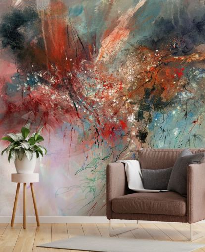 farverigt tilpassbart abstrakt vægmaleri kaldet Spirit of Autumn af Anne Farrall Doyle til soveværelser og stuer