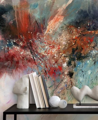 Anne Farrall Doylen värikäs muokattava abstrakti seinämaalaus nimeltä Spirit of Autumn makuuhuoneisiin ja olohuoneisiin