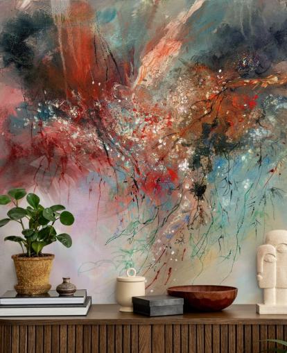 färgglad anpassningsbar abstrakt väggmålning kallad Spirit of Autumn av Anne Farrall Doyle för sovrum och vardagsrum