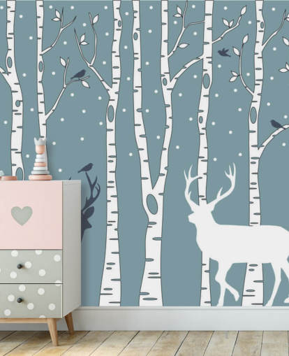 Birch Trees with Deer Wall Mural