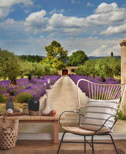 lavender field behind gate wallpaper