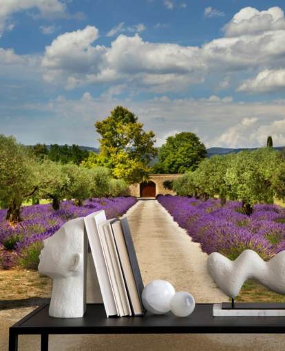 lavender field behind gate wallpaper