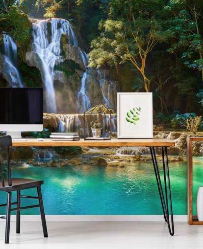 selva com lagoa azul e papel de parede cachoeira