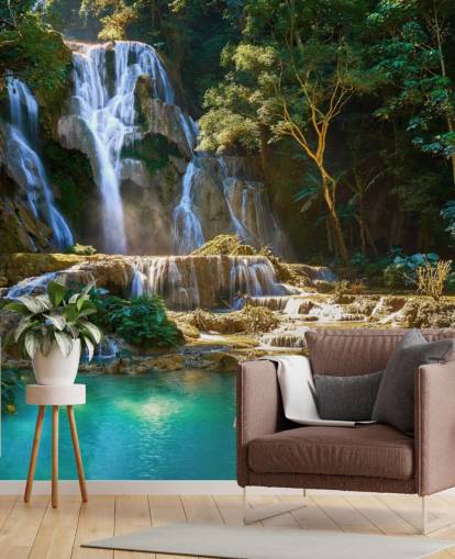 giungla con carta da parati laguna blu e cascata giungla con carta da parati laguna blu e cascata