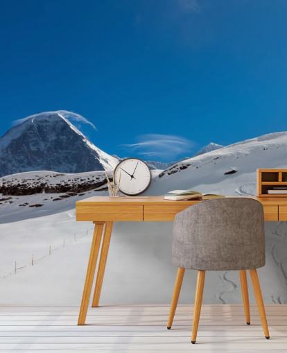 blue and white customizable mountain wallpaper called The Eiger for bedrooms, man caves and home offices