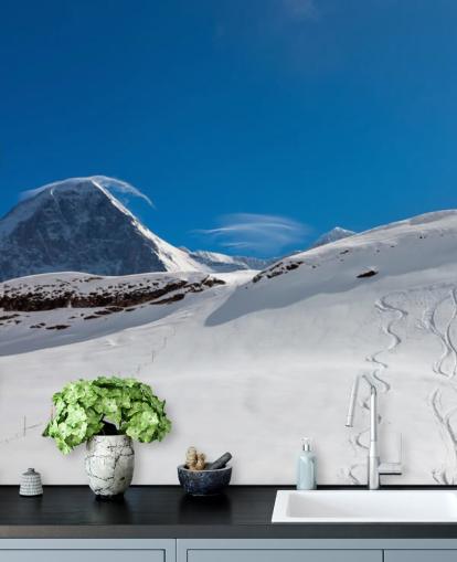 blå och vit anpassningsbar bergstapet kallad Eiger för sovrum, mangrottor och hemmakontor